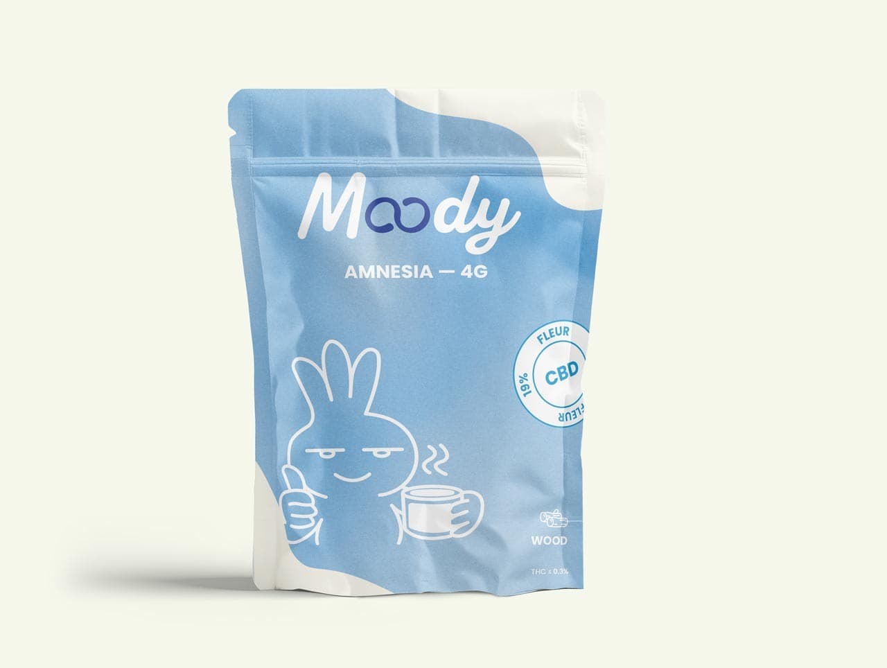 Packaging Fleur CBD Amnesia — 4g Moody Shop — fleur CBD sativa pour session de travail concentrée