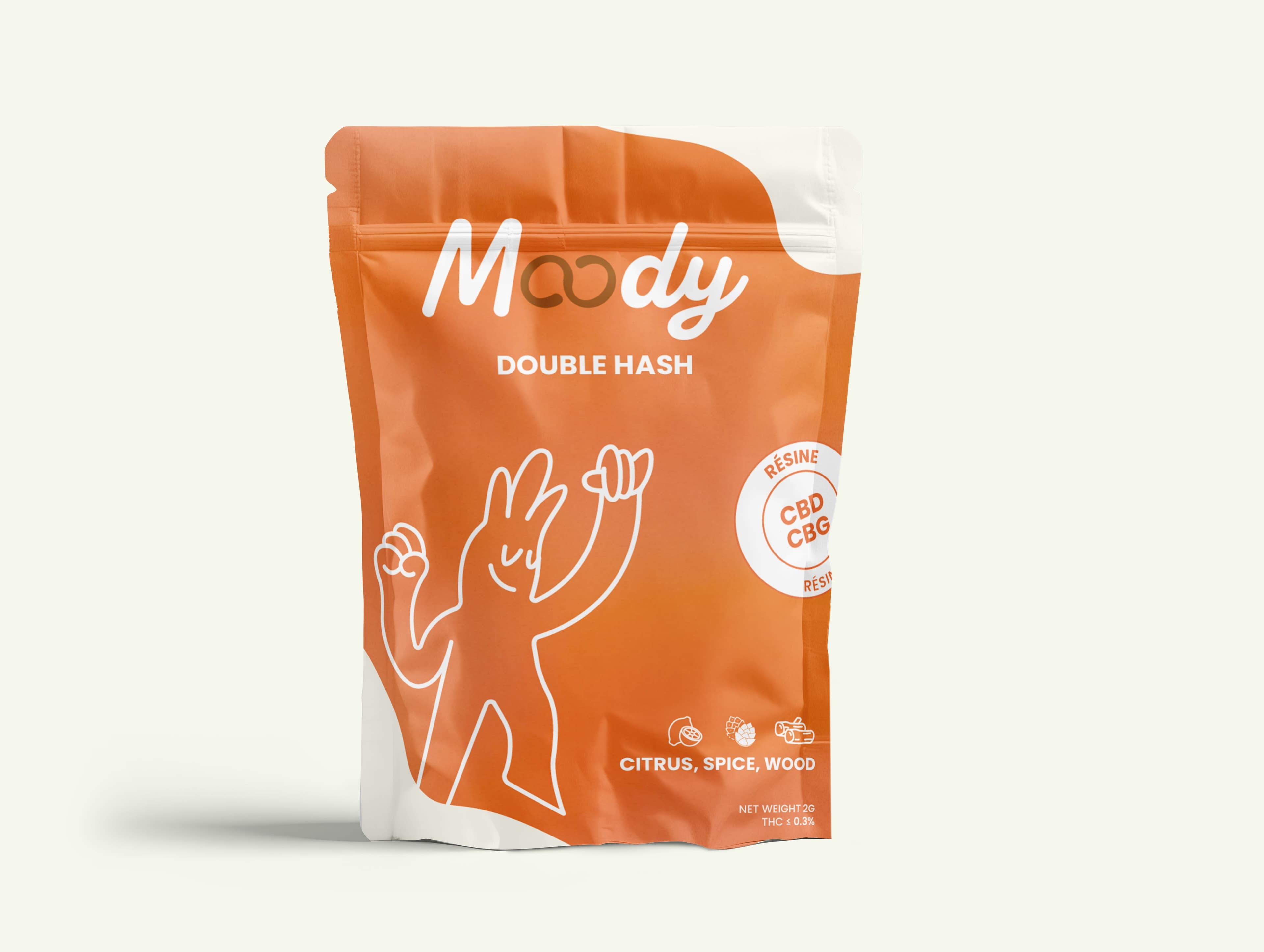 Résine CBD Double Hash CBD/CBG — 5g Moody Shop — résine CBD ~18% CBD + ~8% CBG pour concentration et clarté mentale