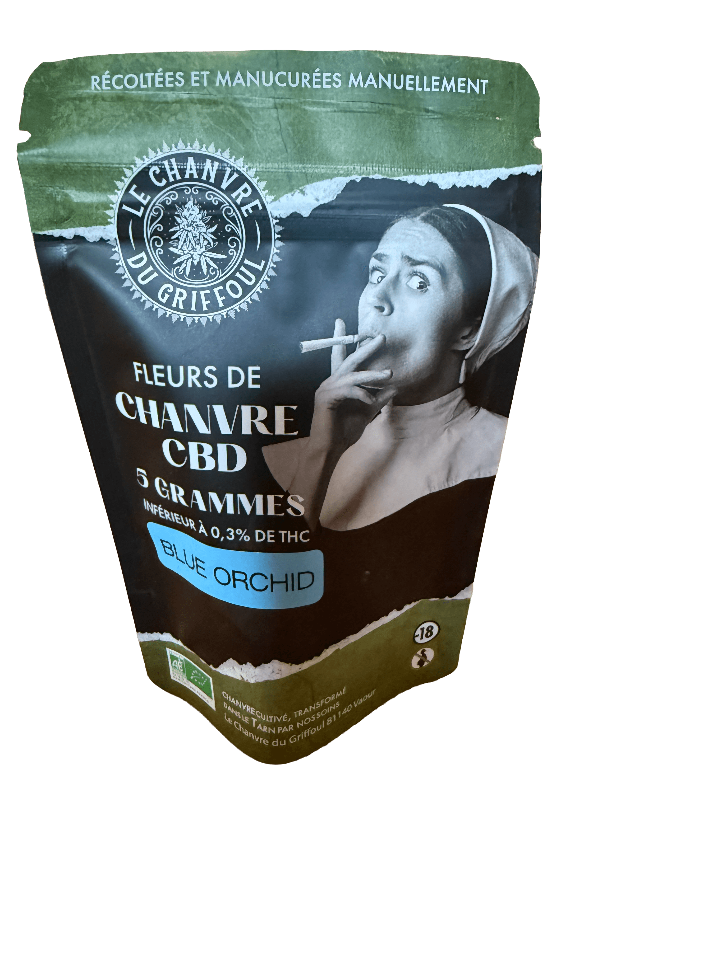 Fleur CBD Blue Orchid en 5g — fleur CBD indica française Moody Shop, ~8%