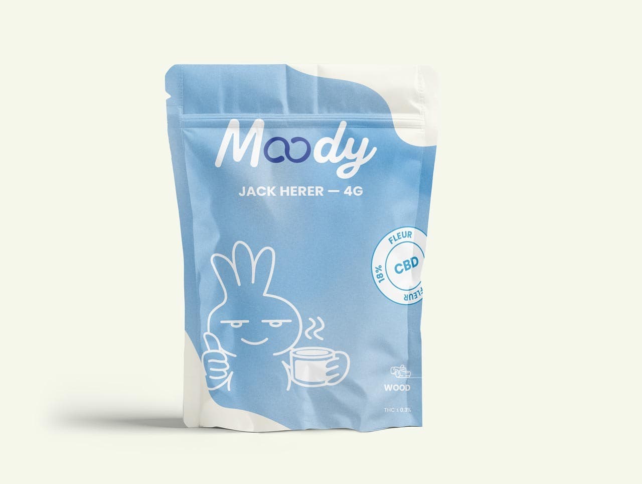 Packaging Fleur CBD Jack Herer — 4g Moody Shop — fleur CBD sativa pour session de travail concentrée